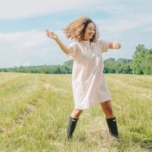 Line + Tow Midsummer Dress Short Sleeve Cotton Pink Large Lagenlook Boho Chic